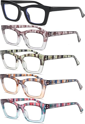 Miniatura 2 de Hubeye 5 Pairs Oprah Style Square Reading Glasses for Women Men Blue Light Blocking Computer Readers with leather case