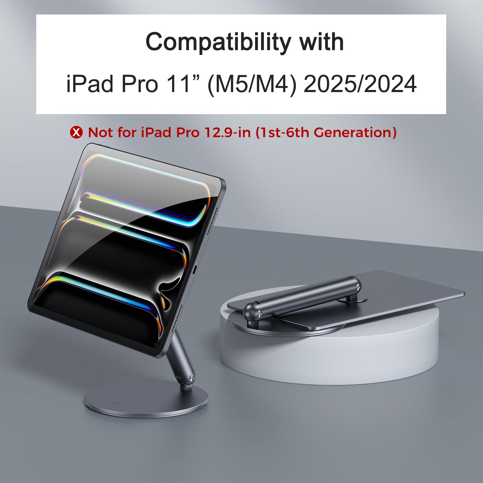 BENKS Supporto Magnetico per iPad Pro 11'' (M5 2025/ M4 2024), Base Girevole Regolabile a 360°, Supporto Pieghevole in Alluminio per Scrivania, Ufficio e Casa