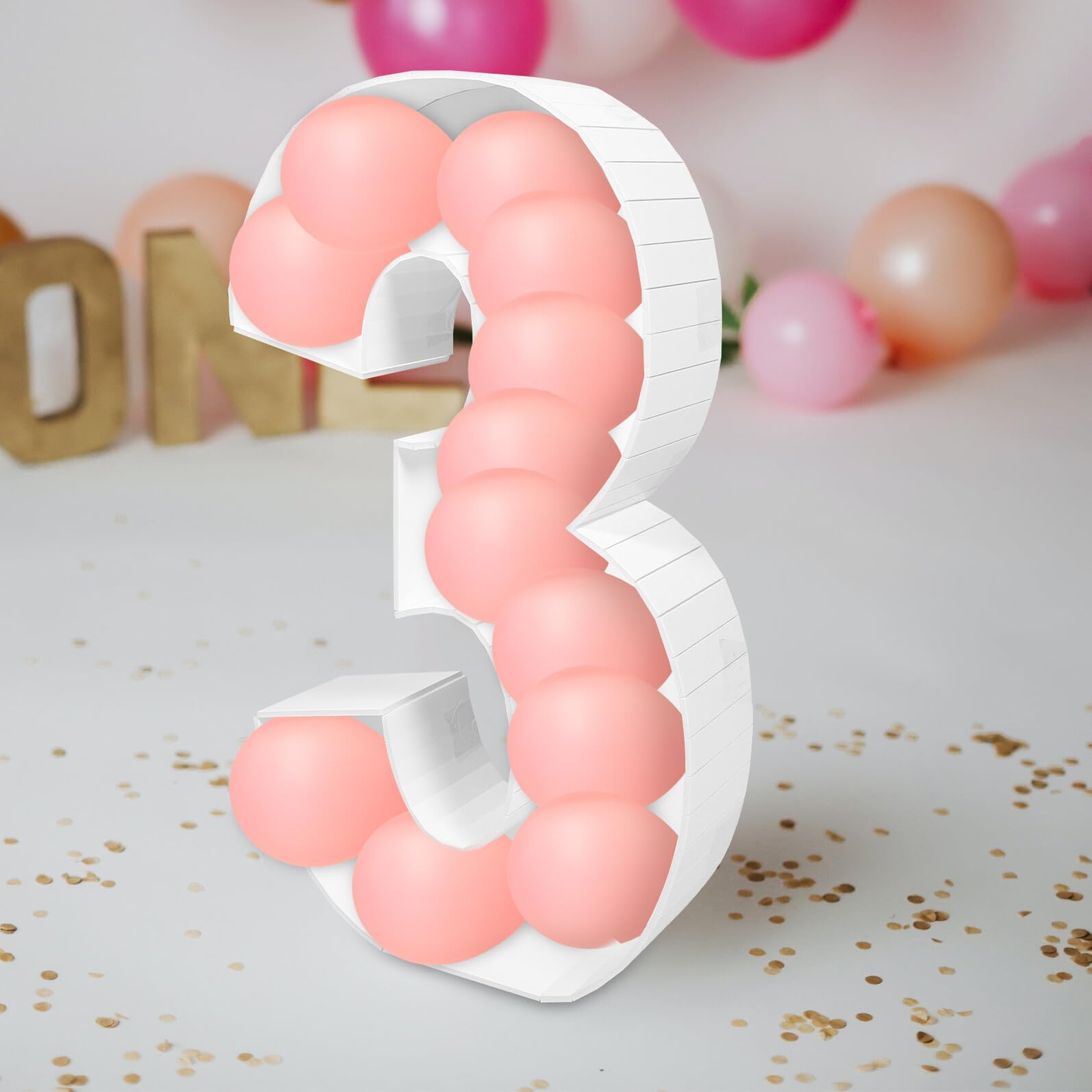 3D Zahlen Ballonrahmen „3“ für Kindergeburtstag Filigrane Party Deko aus Sicherem Material Einfache Verwendung Geburtstagszahl Ballon Kasten