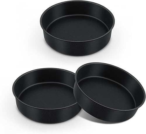 Miniatura 1 de E-far Juego de 3 moldes para pasteles de 8 pulgadas, moldes redondos antiadherentes para hornear, núcleo de acero inoxidable y revestimiento no