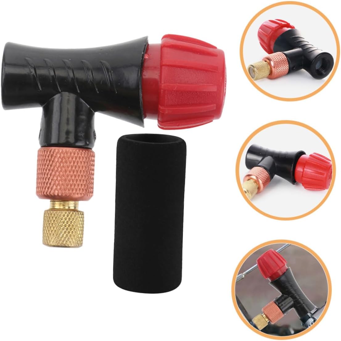 DOITOOL Universal Co2 Inflator Pump with Foam Sleeve, Portable Bike Tire Inflator Head for Road and Mountain Bikes, Includes Control Valve and Black Sponge Cover, 2pcs Set
