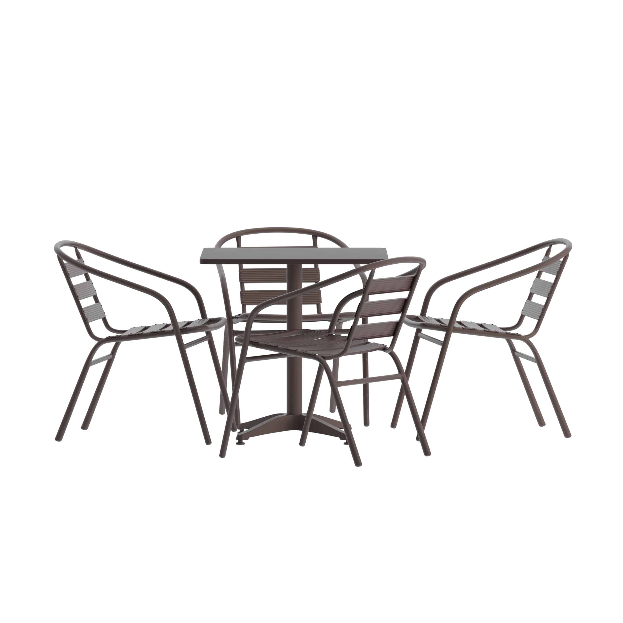 Flash Furniture TLH-ALUM-28SQ-017BZ4-GG Lila 27.5'' Square Aluminum Indoor-Outdoor Table Set with 4 Slat Back Chairs, Bronze