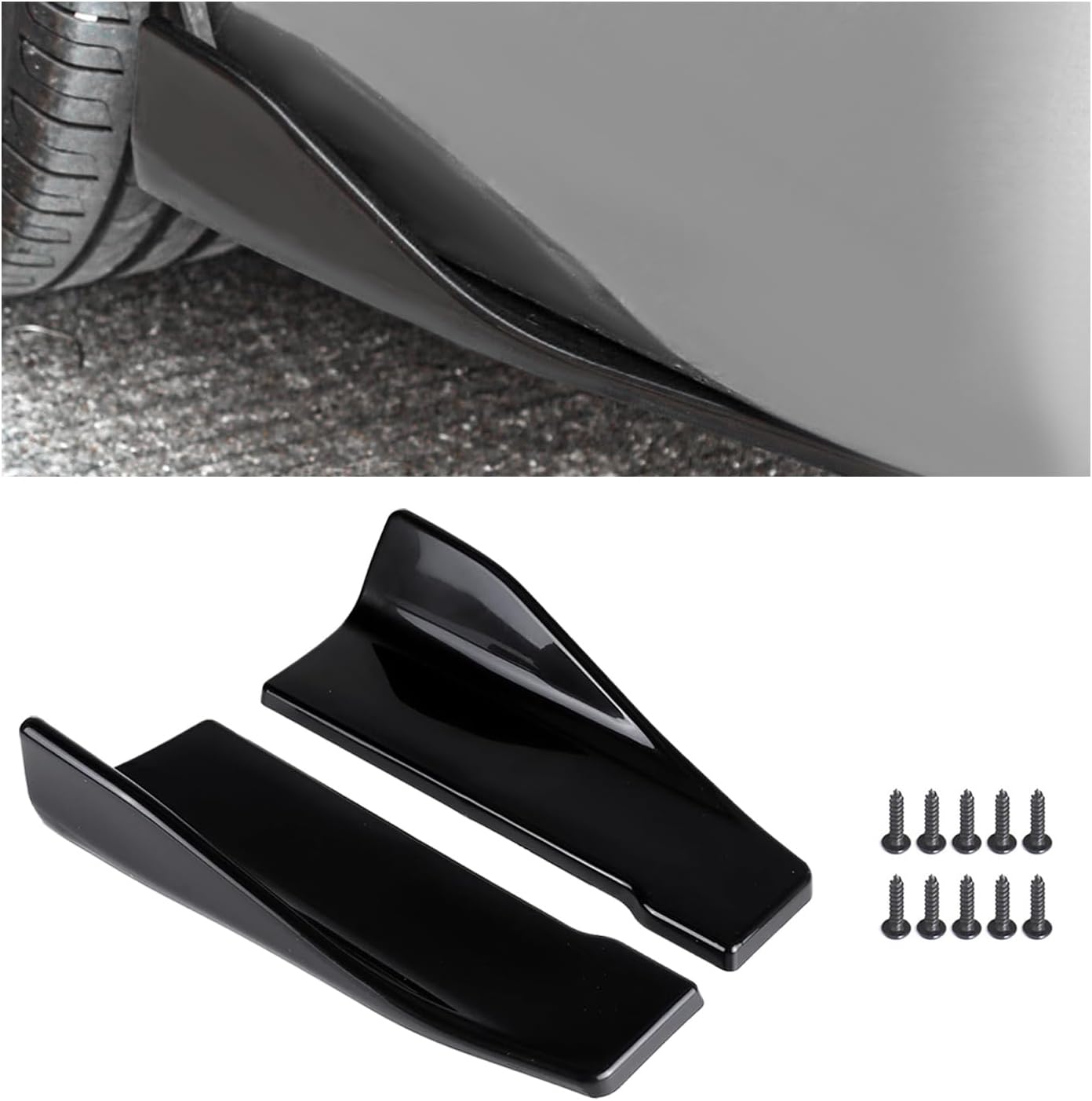 2 PCS Rear Bumper Lip Guards DIY Car Exterior Decoration, Anti-Collision Body Parts & Trim for Diffuser Splitter, Canard Protector Installed at The Bottom, Car Accessories (Bright Black)