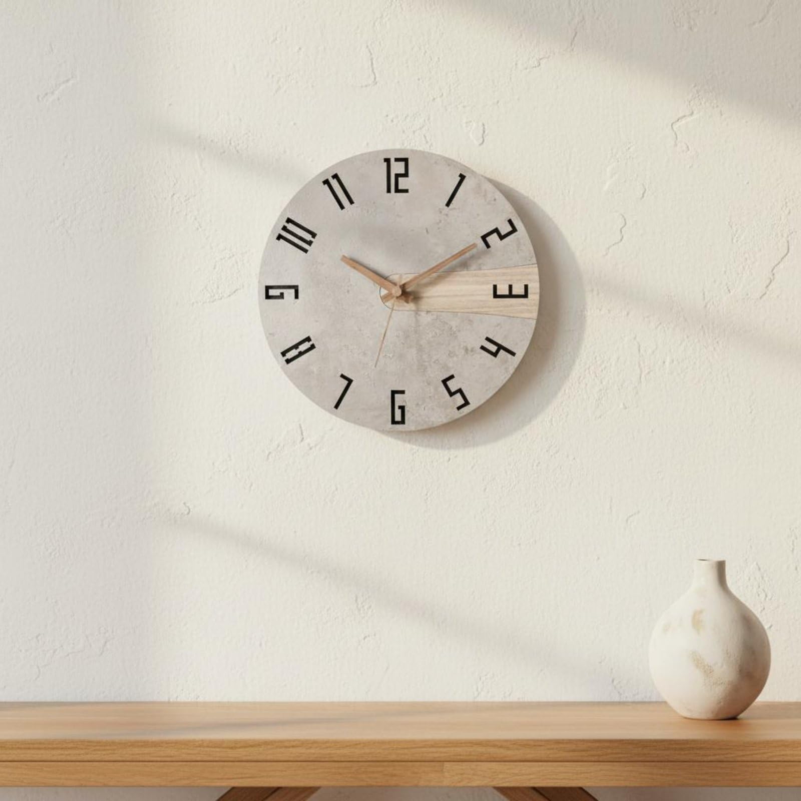 MagiDeal Reloj de Pared Montado Estilo Nórdico Reloj Colgante Reloj Silencioso Reloj Decorativo con Movimiento de Barrido Madera, Gris Romano con Textura De Piedra, 12 Pulgadas