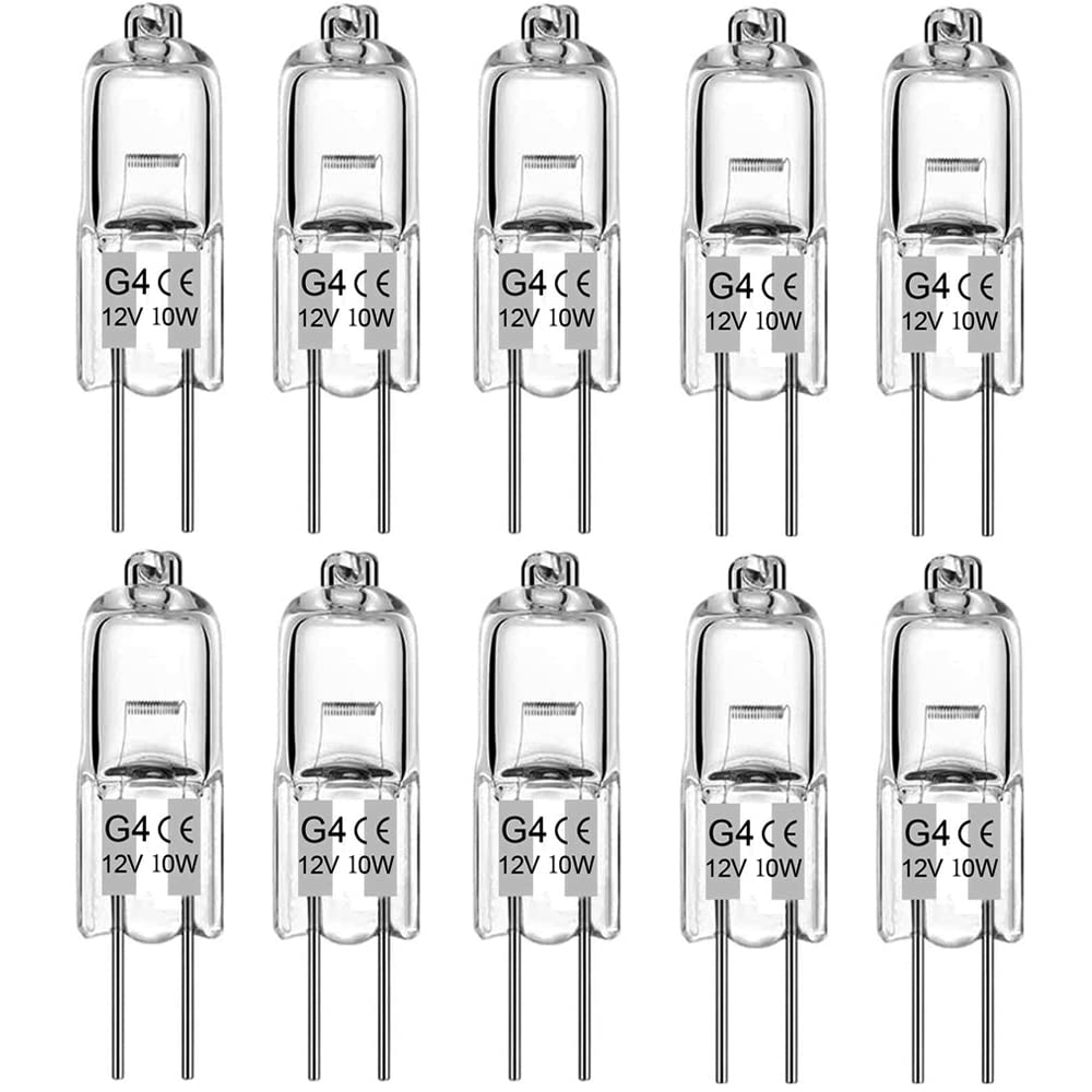 BXXKXMC G4 Halogen Bulbs, 12V 10W Halogen Light Bulbs 2 Pin Clear Capsule Lamp Bulb, Halogen-Pin-Base-Lamp Warm White Light Clear Capsule for Cooker Lighting, Signal Lights, Track Lighting
