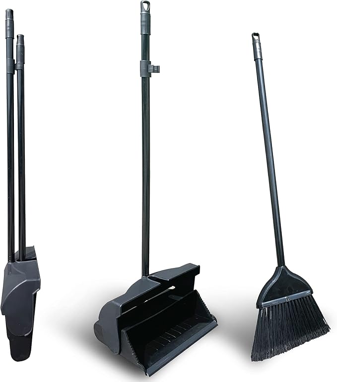 Long Handled Dustpan and Brush Set, SelfClosing Lid Upright Large