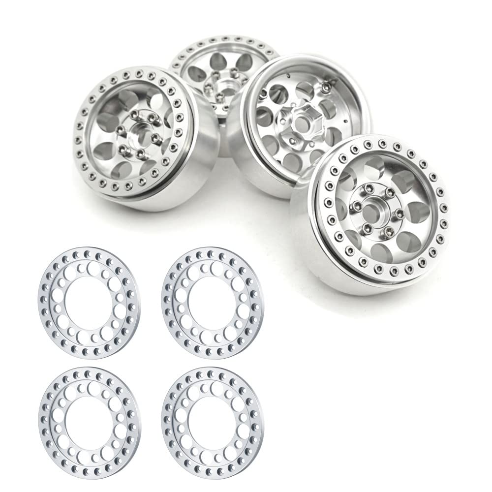 RCLIONS Aluminum Alloy 1.9inch Beadlock Wheels Rims and Replace Rings for 1/10 RC Crawler Car