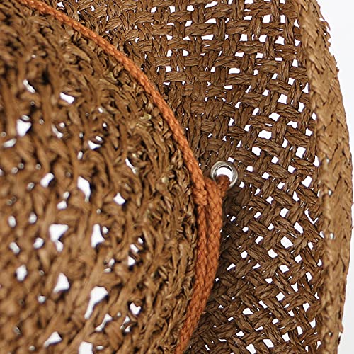 Breathable Straw Cowboy Hat Summer Wide Brim Womens Cowgirl Hat Solid Hand Knitting Hollow Cowboy Hats Chin Strap Khaki #TOP5