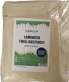 Plastic Backed, Polythene Poly Backed, Laminated Cotton Dust Sheets for Painting & Decorating | Cover Sheets for Furniture | (Economy Poly Backed, 12ft x 9ft - 3.50m x 2.60m) (1xEL129) (1)