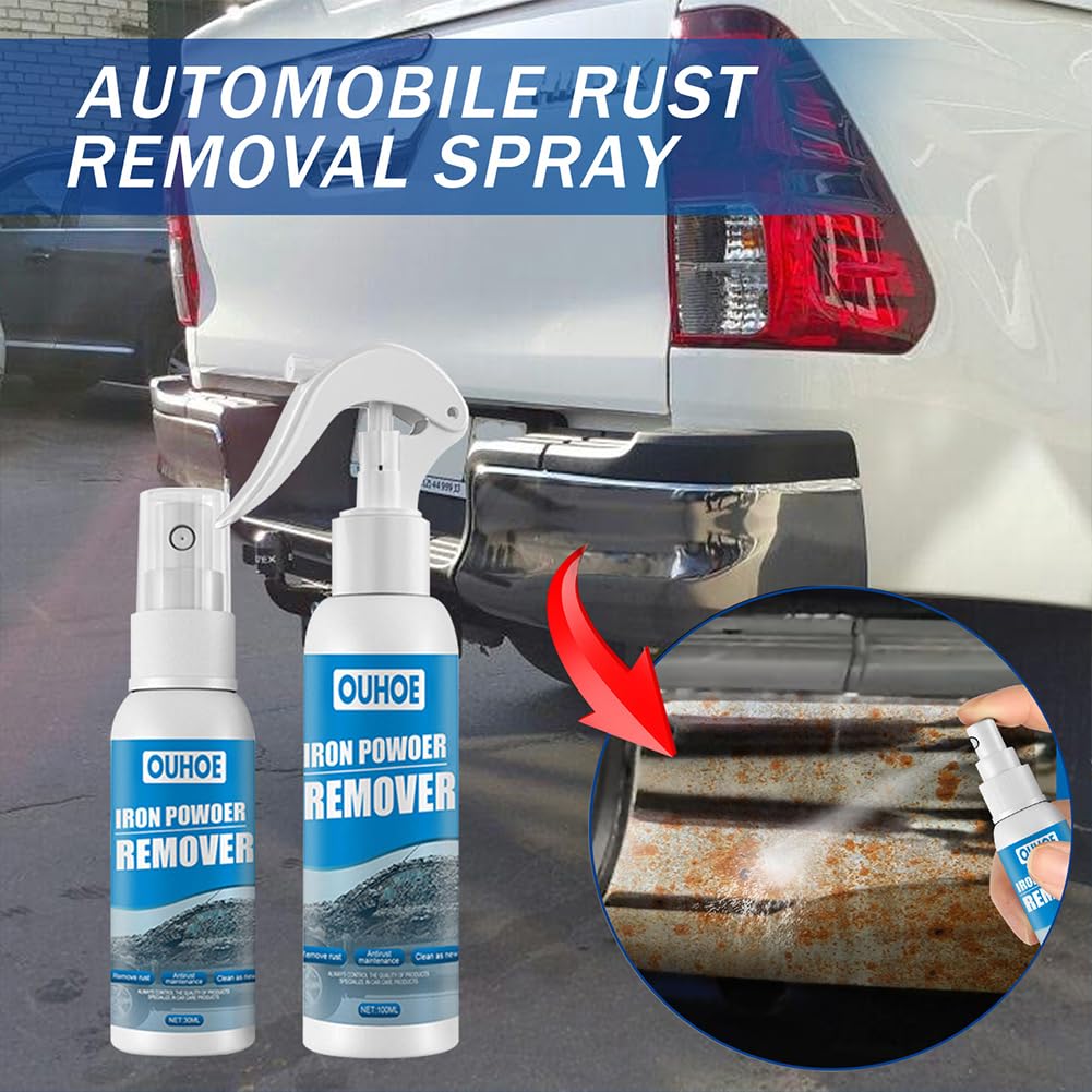 Camic OUHOE Iron Powder Remover, Car Rust Removal Spray per auto, Rust Inhibitor Derusting Spray, for Rust Removal of Various Metal Automobile (2p-30ml + 100ml)
