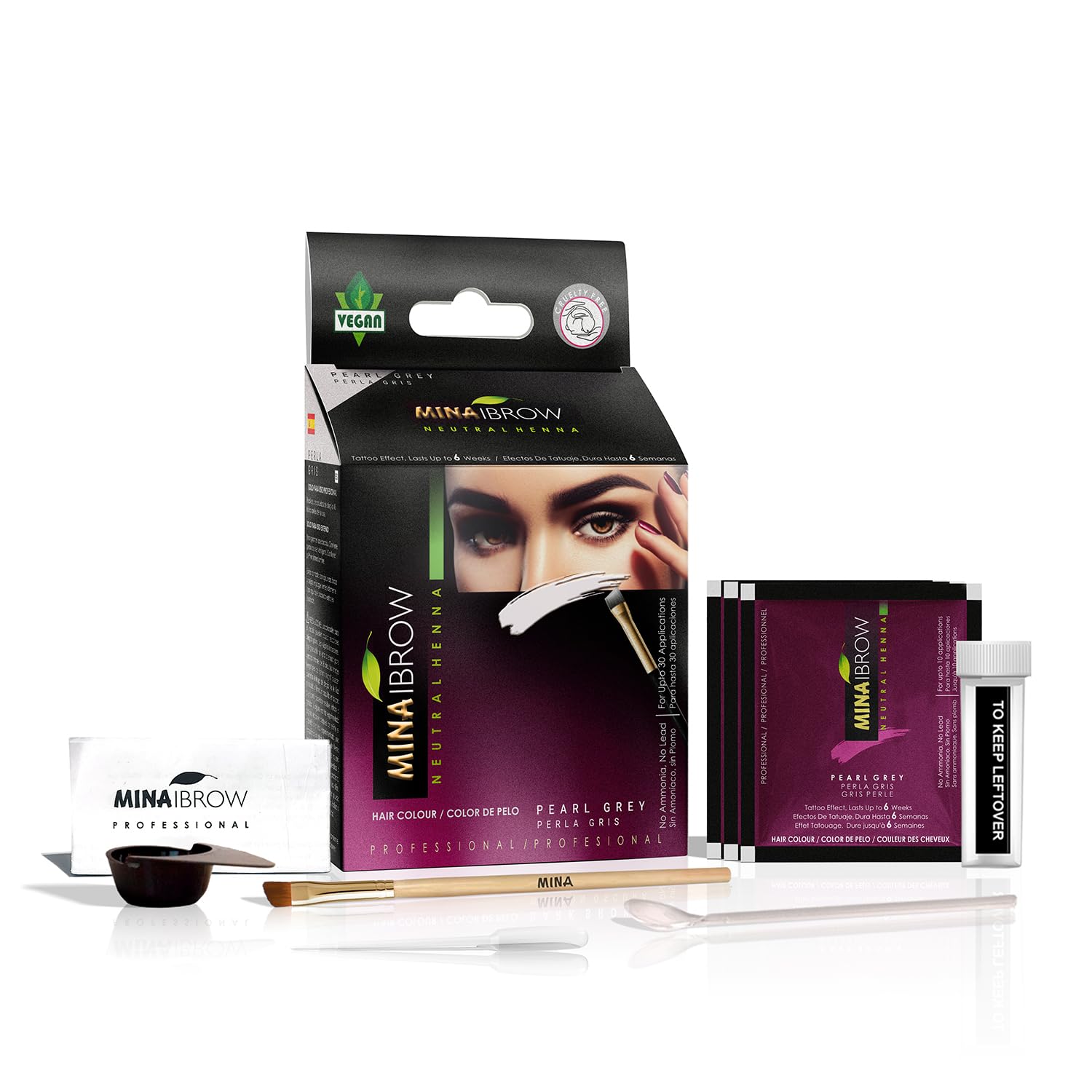 MINA ibrow Henna Regular Pack & Coloring tint kit up to 6 week (Pearl Gray)
