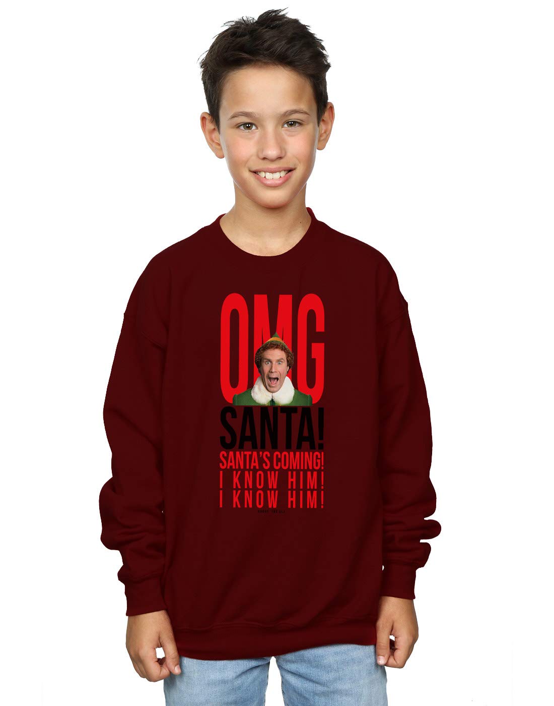 Absolute Cult Elf Boys OMG Santa I Know Him Sweatshirt Burgundy 9-11 Years