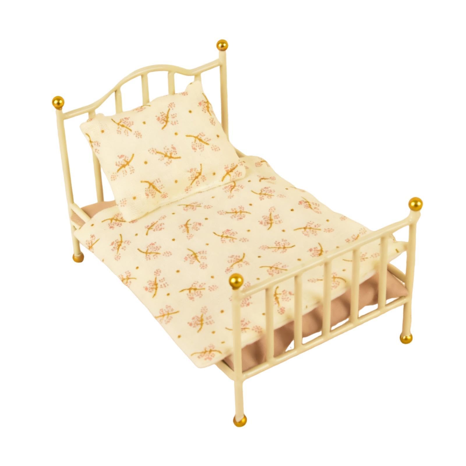 Milageto Mobilier de maison de poupée miniature, lit, décor micro-, mini-ornements, accessoires de maison de poupée, modèles de meubles de chambre à, Blanc