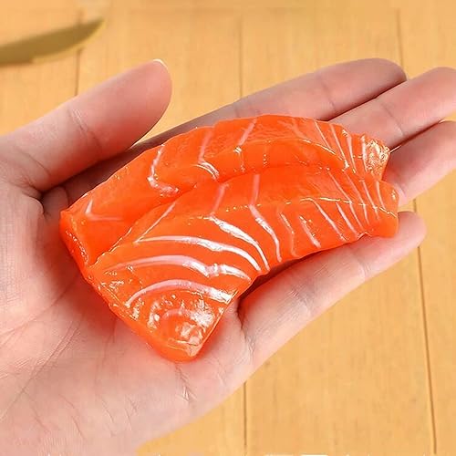 Miniatura 3 de 6 piezas de rebanadas de salmón artificial realistas de salmón modelo de exhibición de alimentos para ventanas de restaurante, accesorios de