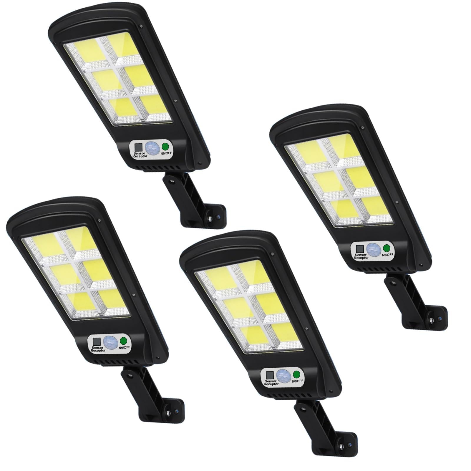 NUNET 4 Pack 120 LED Solar Security Lights Outdoor, Motion Sensor with Remote Control, 3 Modes Weatherproof, Dusk to Dawn, Wireless Solar Street/Flood Lights for Garden Yard Garage Patio Parking Lot