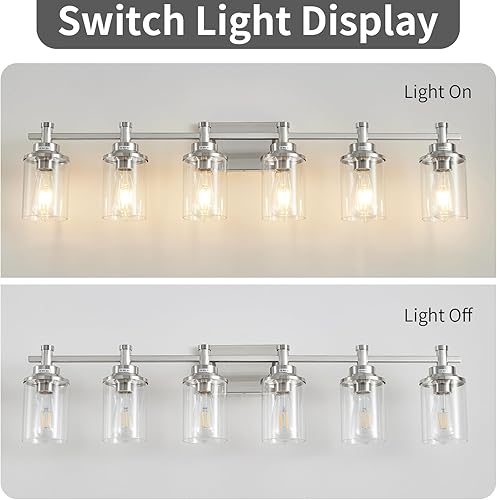 Miniatura 3 de Lámpara de tocador de baño de 6 luces, lámparas de baño de níquel cepillado sobre el espejo, luces de tocador de montaje en pared con pantalla de