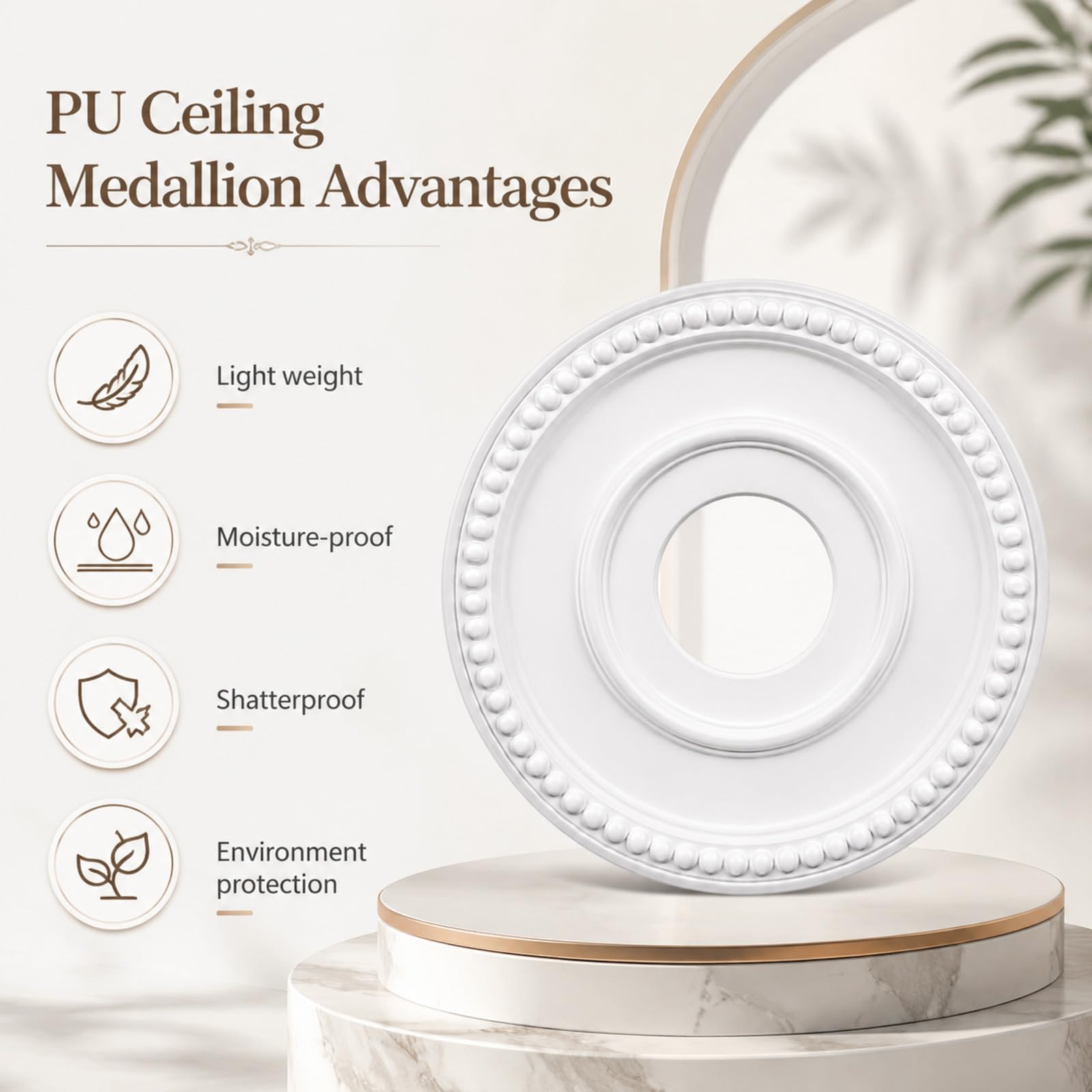 2pcs Ceiling Medallion for Light Fixtures Chandeliers,White,Beaded — Amazon image 3