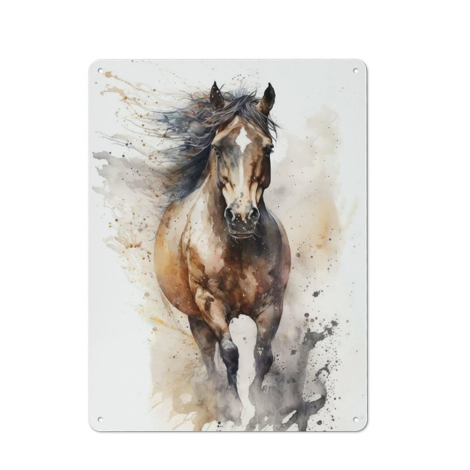 Junmoney Horse Watercolor Rustic Tin Sign 40X30cm For Garden Room Or Summerhouse, New-Space Wall Decor For Garden Room Decor Fans