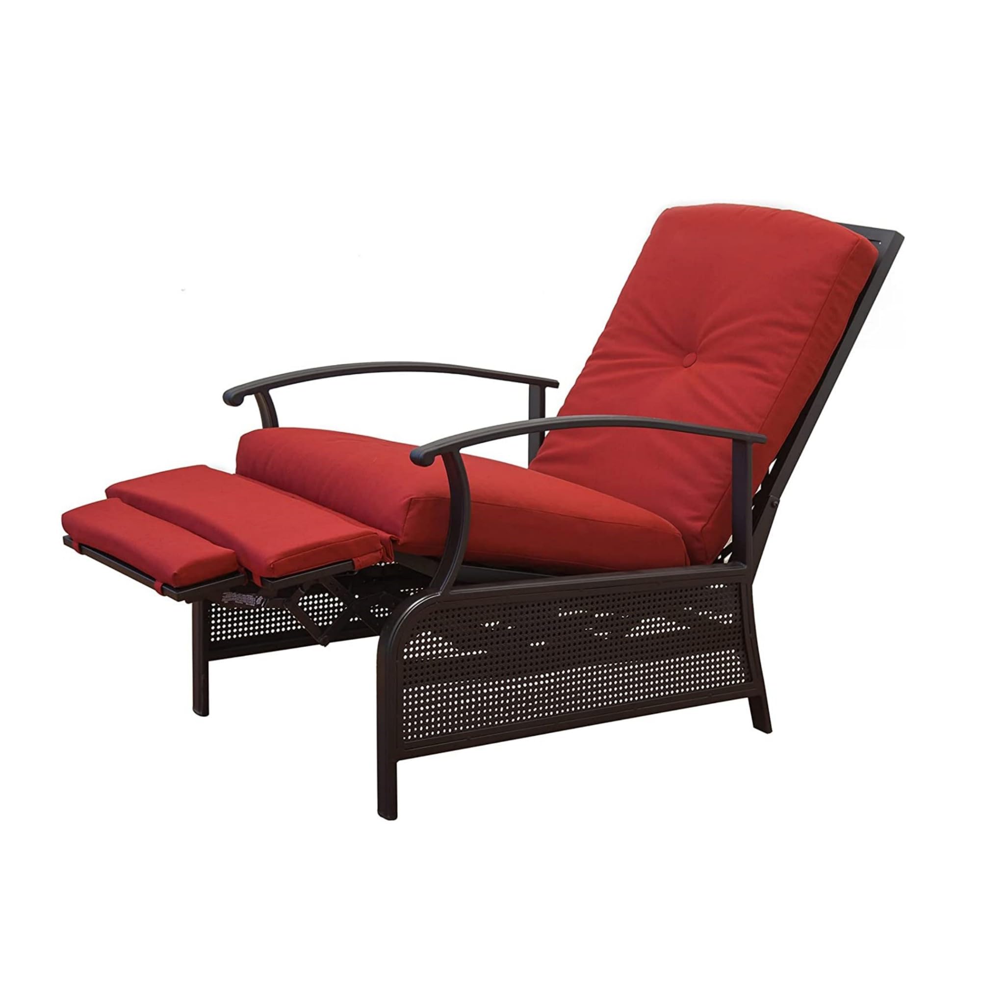 GOWE Patio Recliner Chair with Cushions,Outdoor Adjustable Lounge Chair,Reclining Patio Chairs with Strong Extendable Metal Frame for Reading,Garden,Lawn (Red, 1 Chair)