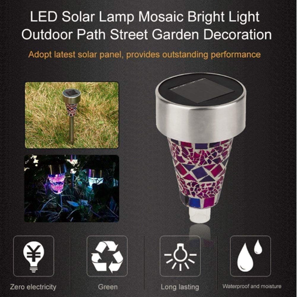 Lot de 6 lampes solaires de jardin - Mosaïque en verre - Lampes solaires LED - Décoration extérieure pour pelouse, chemins, terrasse, trottoirs (bleu)
