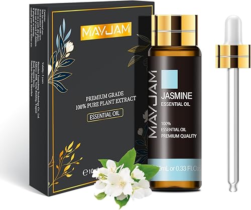 MAYJAM - Aceite esencial de jazmín, aceites de jazmín prémium de 0.33 onzas líquidas para hacer velas de jabón, difusor, dormitorio, sala de estar,