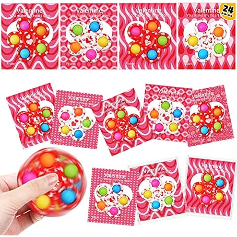 SCIONE 24 Pack Valentine's Day Gifts Cards for Kids with Fidget Spinners, Valentine Classroom Pop Bubble Fidget Toys Party Favors, School Classmates Prizes Exchange Gifts Bulk Goodie Bag Fillers Cover