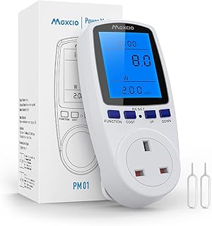 Maxcio Power Meter Energy Monitor with Backlight LCD Display UK Plug, 13A Electricity Usage Monitor Power Consumption Analyzer KWH Meter Energy Socket, Energy Saving Amp Watt Meter, Updated Version