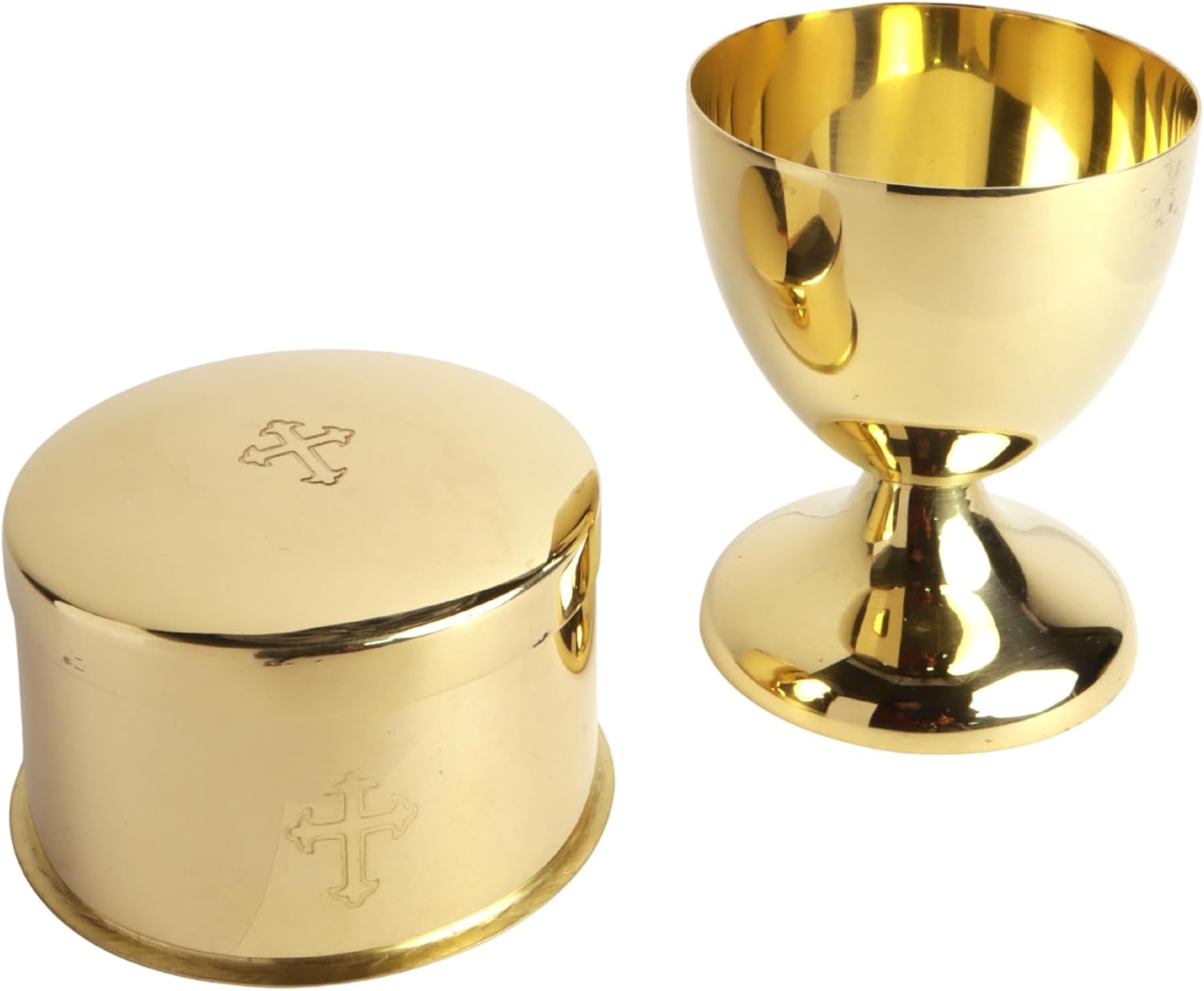 Needzo High Polished Brass Chalice and Paten Box, Catholic Church Supplies, 3.5 and 2 Inches, 2 Items