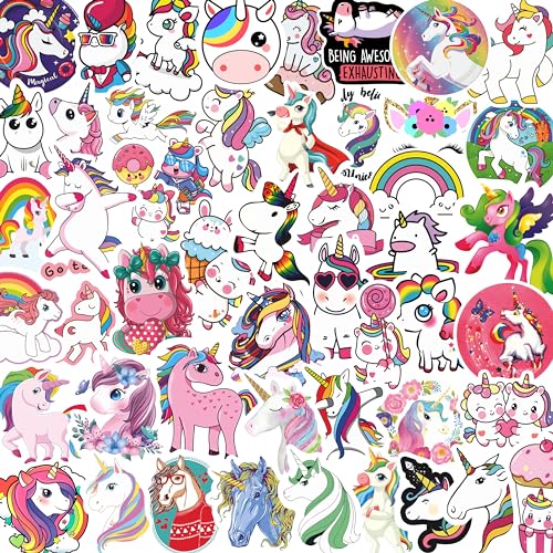 Image of FlyBuyHub Aesthetic Vinyl Stickers for Phone Case, Laptop, Notebook, Diary, Water Bottle, School Bag - Self-Adhesive Set of 50 Glossy and Waterproof (Unicorn)