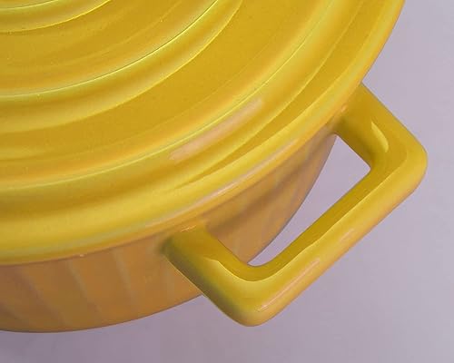 Miniatura 10 de WHJY Cacerola de cerámica rosa con tapa, cacerola de cerámica de 1 cuarto de galón para horno