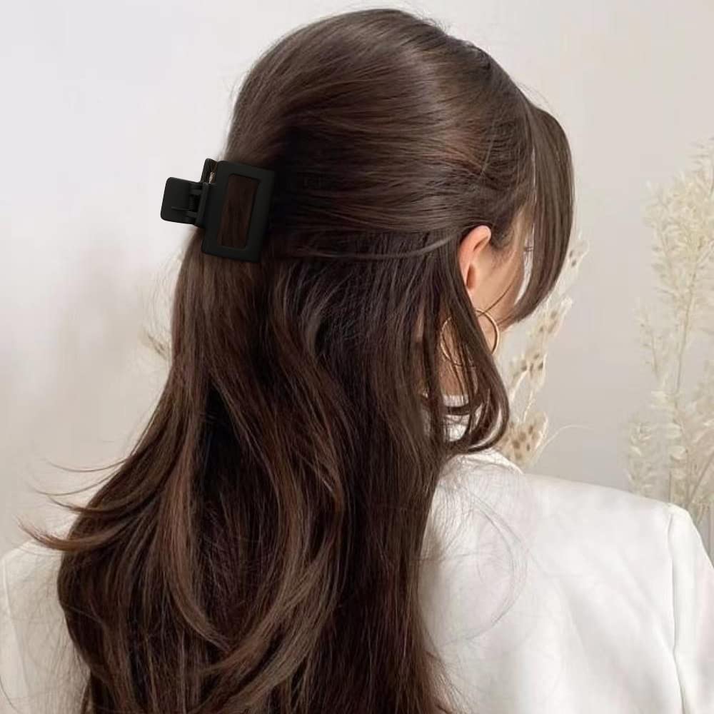 ATODEN Quadratische Haarklammern, schwarze Haarspangen, 5,1 cm, matte Haarspangen für Frauen und Mädchen, 5 Stück, rechteckig, mittlere Haarspangen für kurzes, dünnes Haar, rutschfest, starker Griff,