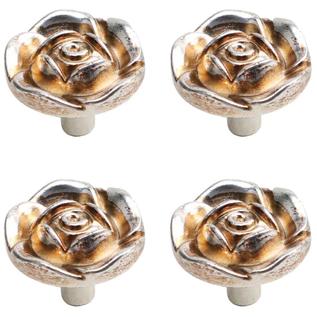 Antique Rose Flower Cabinet Knobs, [4 Pack] Vintage Zinc Alloy Rose Drawer Knobs, Decorative Knobs for Kitchen, Cupboard, Cabinets and Dresser Drawers, Silver