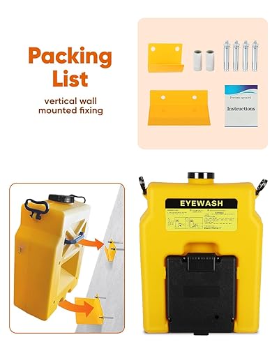 Miniatura 4 de Estación de lavado de ojos portátil de 14 galones, aprobada por la OSHA, unidad de lavado de ojos de emergencia montada en la pared con tanque de