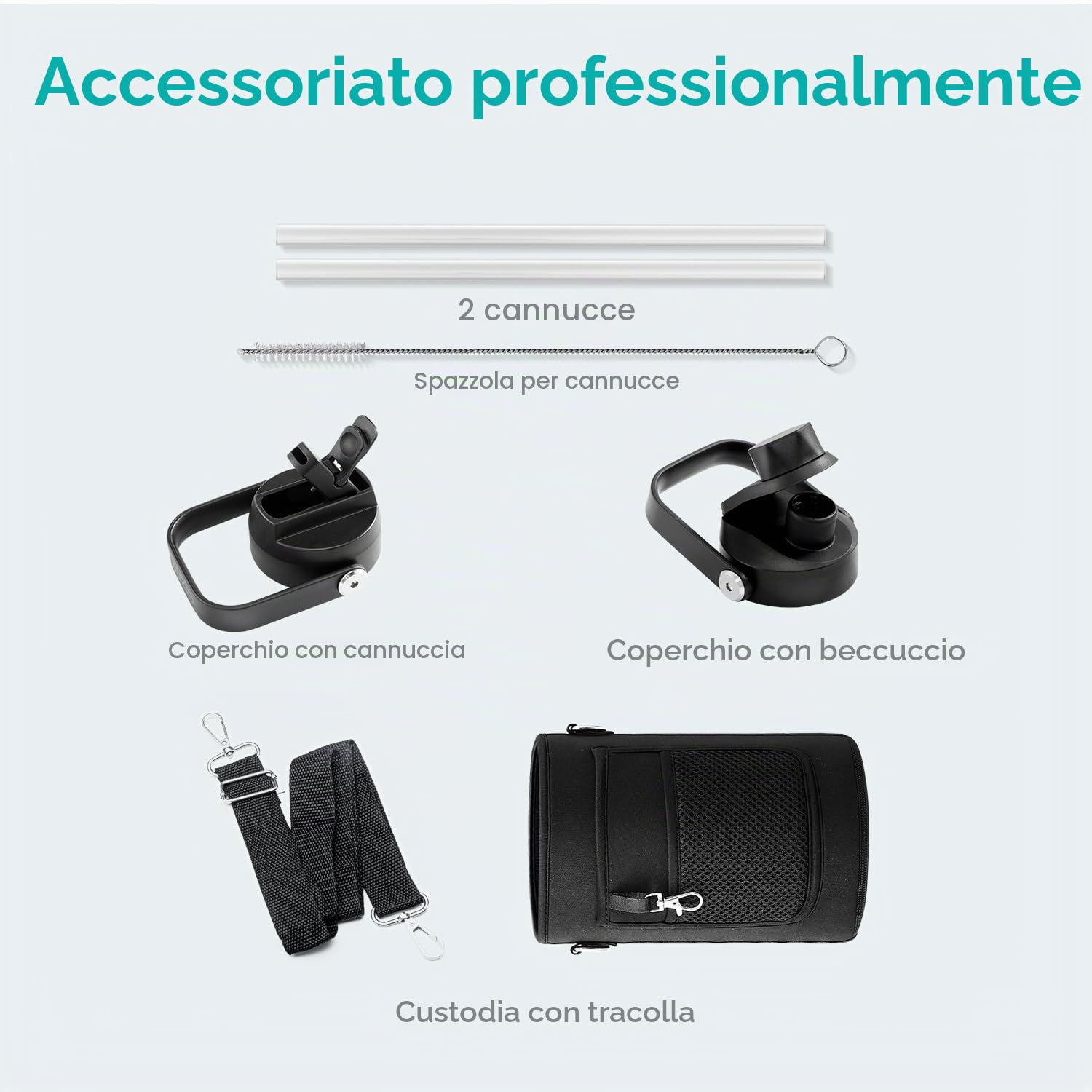 BUZIO Borraccia in acciaio inox 2L, isolamento sottovuoto, 48h freddo, senza BPA, doppia parete, per sport outdoor, escursionismo e ciclismo, Nero