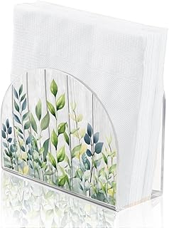 SUPERDANT Green Eucalyptus Leaf Napkin Holder for Tables Acrylic Tissue Servilletero Wood Grain Paper Cocktail Stand for Kitchen Serviette Dispenser Home Dining Room Restaurant Bar Party Decoration
