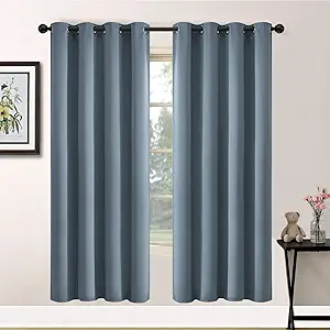 Yakamok 72 Inch Length 100% Blackout Curtains for Bedroom, Light Blocking Drapes Room Darkening Thermal Insulated Solid Grommet Panels for Living Room, (52Wx72L, Stone Blue, 2 Panels)