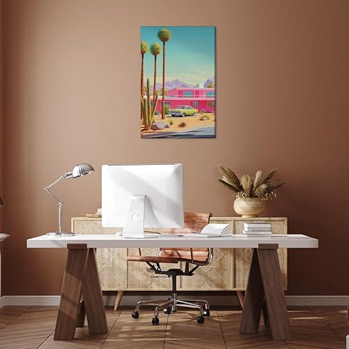 Miniatura 7 de HTCARWAT Póster retro colorido de viaje en el desierto retro motel retro American car cactus rosa brillante retro pastel desierto y2k 90s color pop