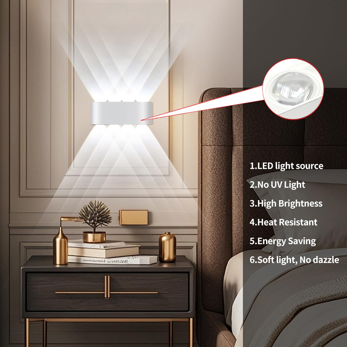 Lámpara de Pared LED 2 Piezas, 8W Interior/Exterior Aplique LED, Blanco, 6000K Blanco Frío, IP65 Impermeable, 22x8x4.5 cm, para Baño Dormitorio Pasillo Escaleras