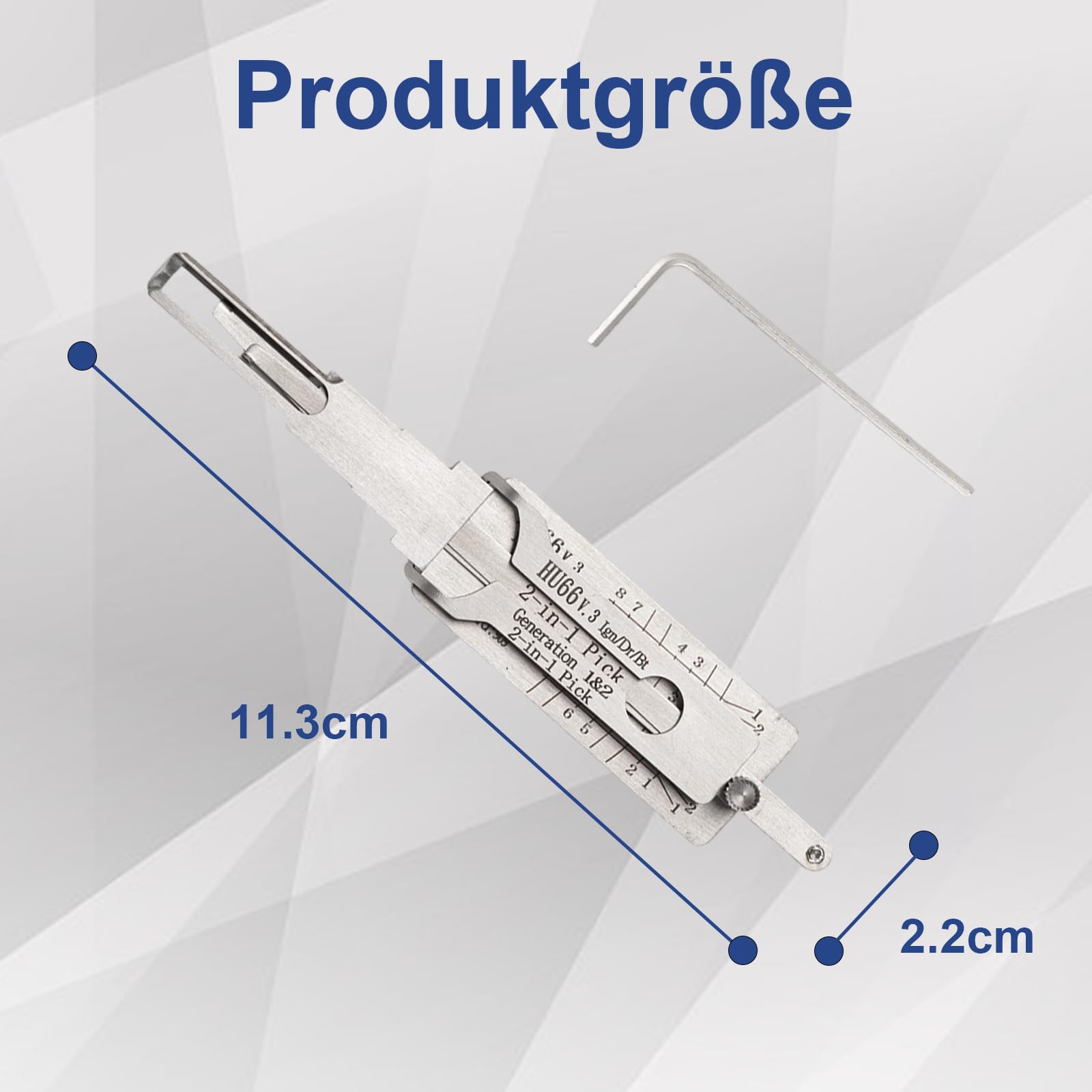 HU66 2-in-1 Lock Pick – Lishi Decoder aus Edelstahl für Auto-Schließzylinder, Lockpicking Set mit Drehwerkzeug, 11,3×2,2 cm, für Schlüsseldienst & Notöffnung