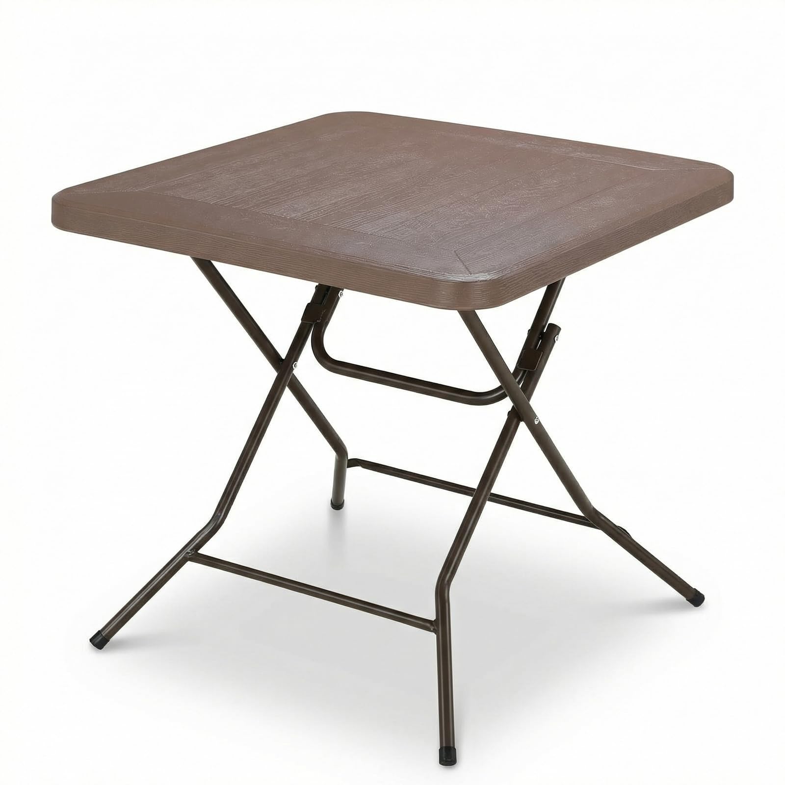 Tavolo da Giardino 80 x 80 x 74 cm, Tavolo Pieghevole Portatile, Tavolo da Campeggio in HDPE, Piano Effetto Legno, con Telaio in Acciaio, Carico Massimo 50 kg, per Giardino, Terrazza e Balcone