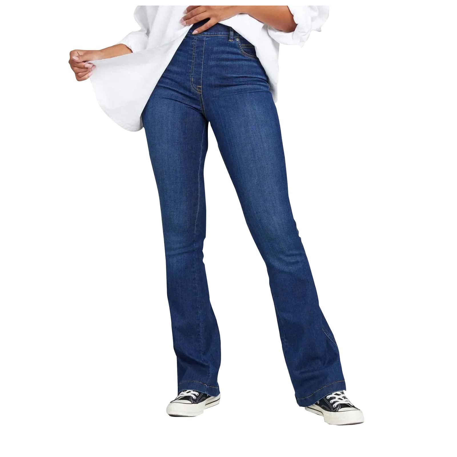 GenericWomen's Jeans High Waisted No-Button Stretch Flare Jeans Pull On Denim Pants Regular Fit Jean Jeggings, S-3XL