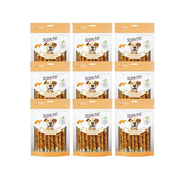 Lote de 9 paquetes de varillas de mascar DOKAS blancos de pollo para perro, 9 x 200 g