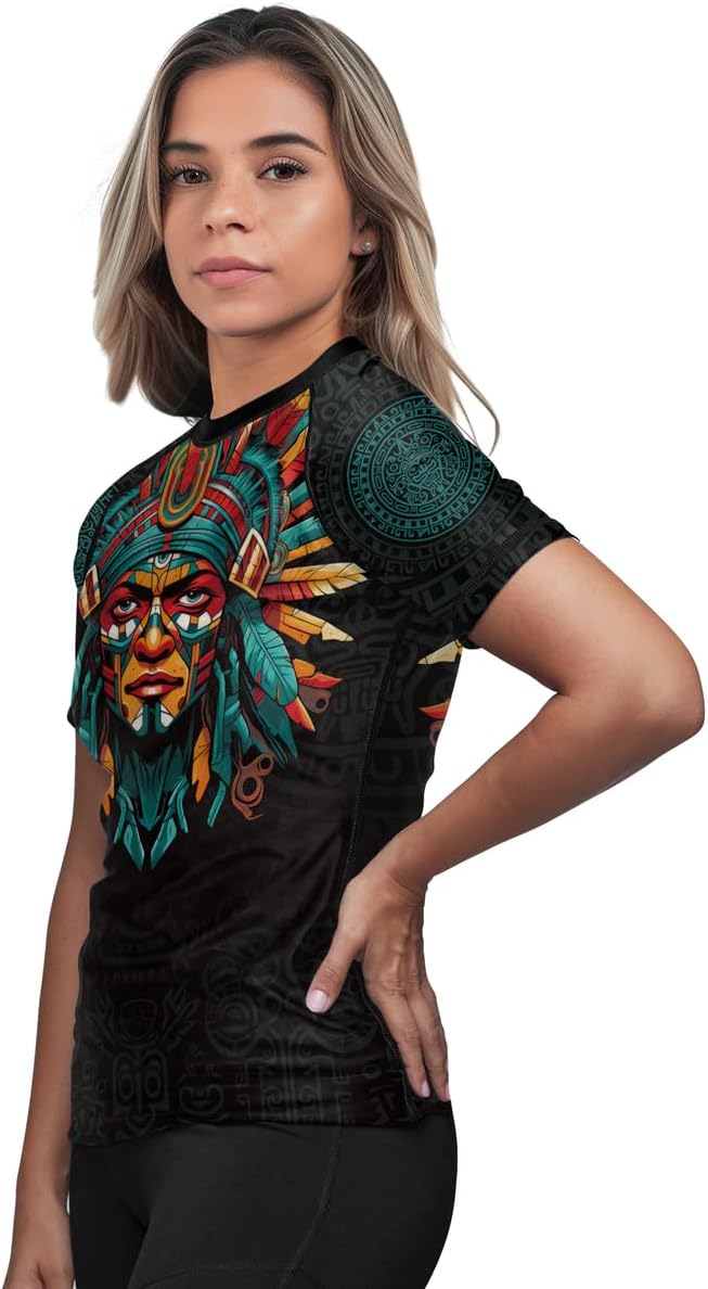 Aztec Women's Short Sleeve Rash Guard Jiu Jitsu BJJ MMA Gi Compression Shirt for Women