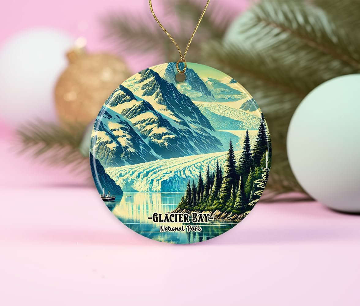 Glacier Bay Ornament - Alaska Travel Keepsake - National Park Xmas Ornament - Memory Ceramic Ornament - Glacier Bay Holiday Printed on Both Sides - Image 2