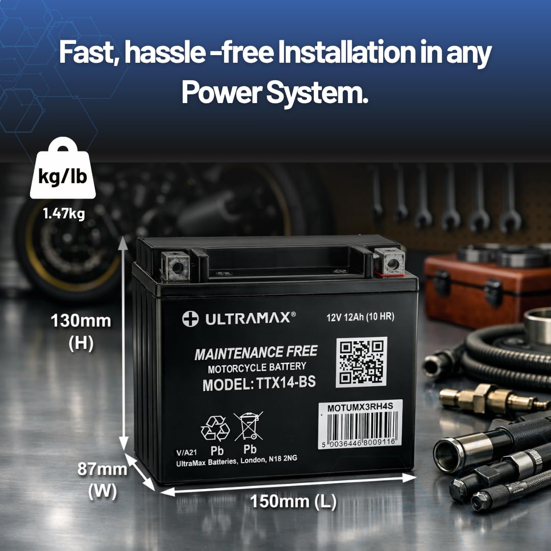 ULTRAMAX TTX14-BS (REPLACES YUASA YTX14-BS) Motorcycle Gel battery