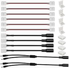 GTIWUNG LEDテープ 延長用 ワンタッチコネクタ 2ピン 8mm 3528 2835 SMD 単色用 半田付け不要LEDストリップ接続変換器コネクタ（6個) 装飾直角スナップコネクタ（8個）DCコネクタ DC 12V 変換コネクタ5.5mm x 2.1mm （4個）DC電源ケーブル 2分岐ケーブル 1メスー2オススプリッタケーブル（2個）