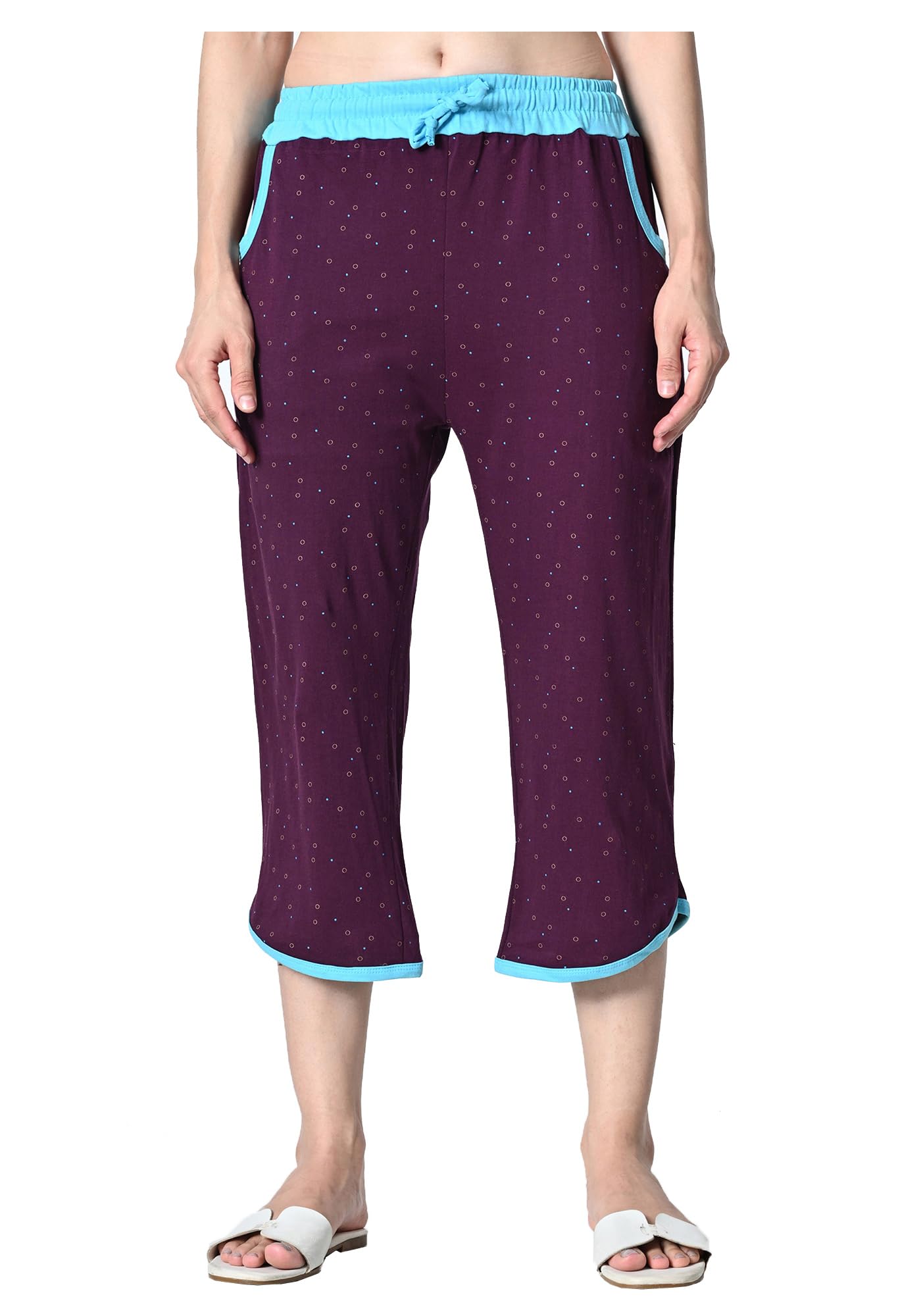 kayu Pack of 1 Women’s Cotton Printed Nightwear Capri with Both Side Pockets, Elastic Waist & Drawstring Nada, Soft Comfortable Sleepwear Capri Multicolor-picture-22