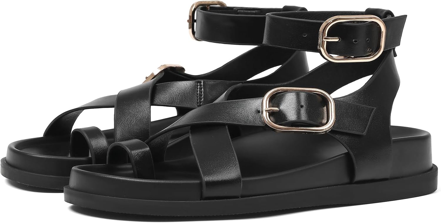 CELNEPHO Flat Sandals for Women Strappy Adjustable Comfortable Casual Open Toe Bohemian Retro Beach Summer Thong Studded Fashion Flip Flops - Image 4