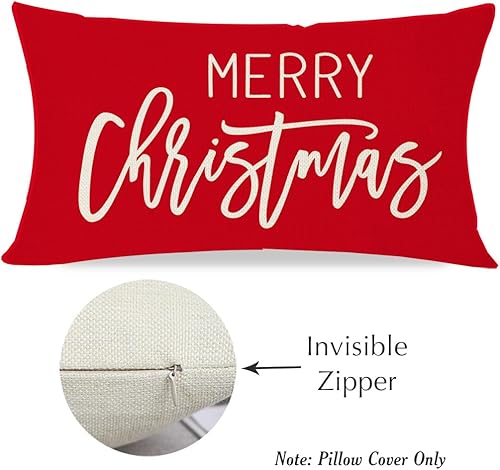 Miniatura 5 de Fundas de almohada de Feliz Navidad de 12 x 20 pulgadas, modernas decoraciones navideñas de granja, almohadas lumbares rojas, fundas de almohada