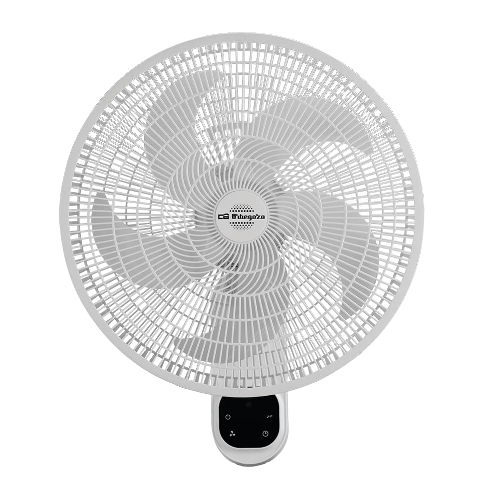 Orbegozo Ventilador de pared WF 2040. Diámetro 40 cm. 60 W. 3 velocidades. 5 aspas. Temporizador. Cabezal inclinable. Oscilante. Indicadores LED. Mando.